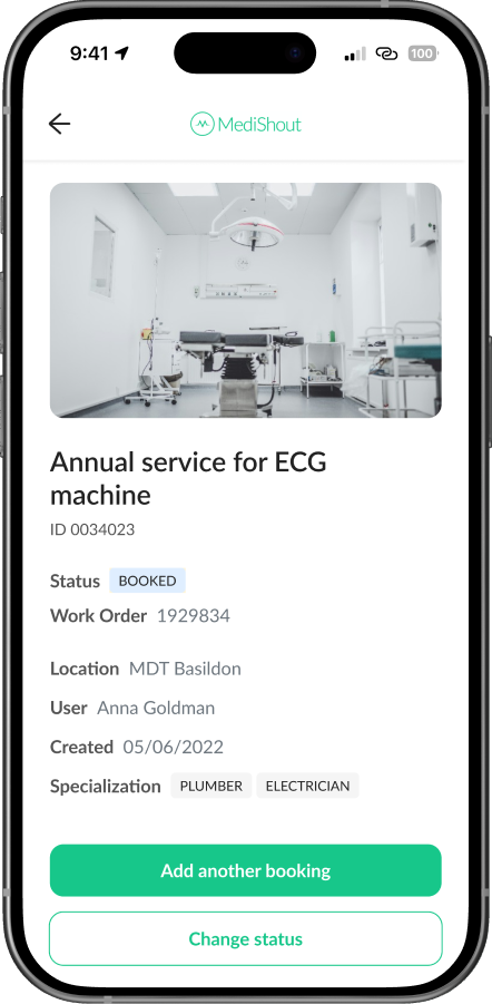 Mobile app screen — Annual exam for ECG machine